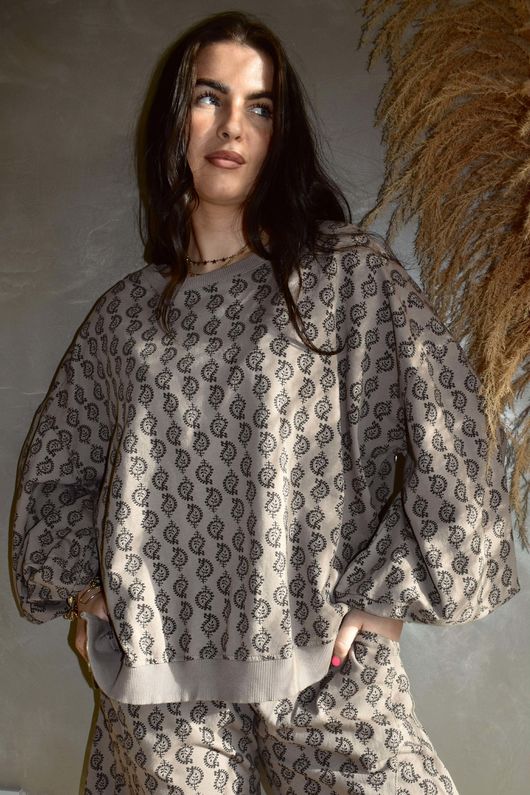 Indira Lantern Sleeve Sweatshirt Mocha & Choc